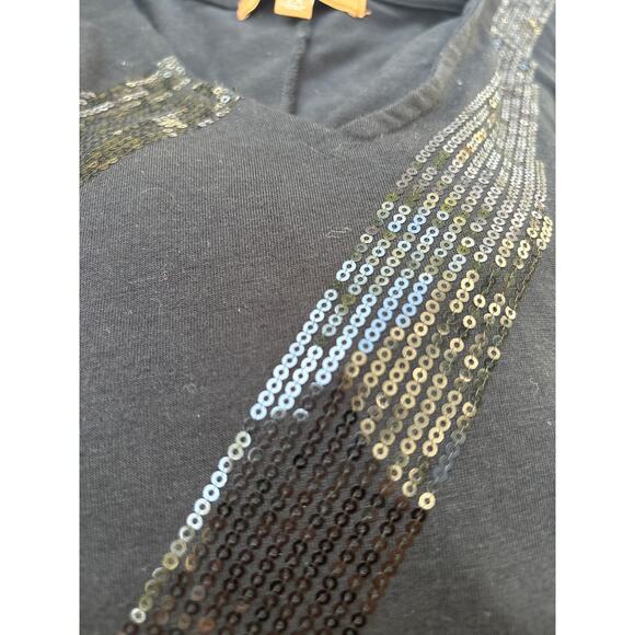 Ellen Tracy Black Tunic Top Black Sequins Womans Plus Sz 2X Long Sleeve Sparkly - Picture 3 of 10